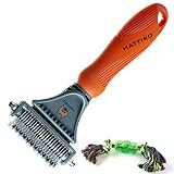 HATTIKO Pet Grooming Tool - Dematting Brush for Dogs & Cats with 2 Sided Undercoat Rake for All Mats & Tangles and Knots Removing for Long & Medium Hair
