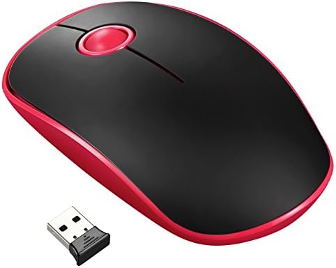 Yantop 2.4G Slim Wireless Mouse with 1600 DPI, Noiseless Portable Optical Mice with Nano Receiver, for PC, Laptop, Computer, Macbook (Black and Red)