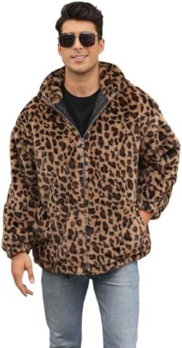 Amazon.com: Hesaco Unisex Reversible Leopard Faux Fur Jacket Y2k