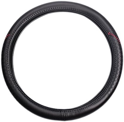 Houyue Perforated Genuine Leather Car Steering Wheel Cover with Silicone Inner Ring, Fit Outer Diameter 14.5-15 Inches Steering Wheels (Black)