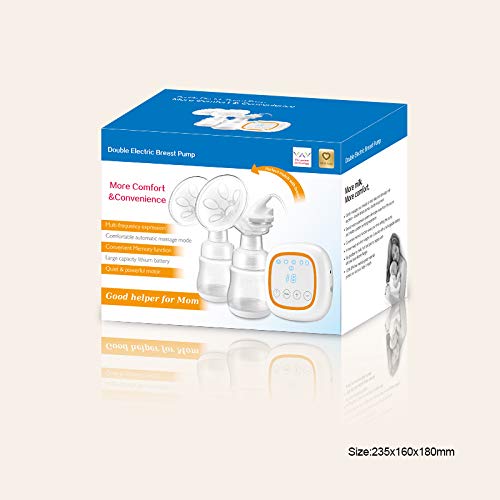 Double Electric Breast Feeding Pumps Pain Free Strong Suction Power Touch Panel with USB Charging Battery LED Display BPA Free