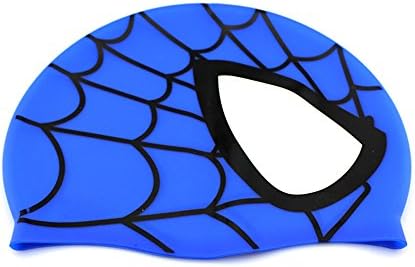 Swimming Cap,Dream Wings Waterproof Silicone Unisex Swimming Hat Spider Pattern Long Hair Hat for Kids Children,Boys and Girls for Water Sports (Blue)