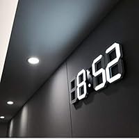 FidgetGear Modern Digital 3D White LED Wall Clock Alarm Clock Snooze 12/24 Hour Display USB