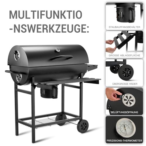 TEENO Charcoal Barbecue with XXL Cooking Grill, Anti-Burning Gloves, Thermometer, Ash Drawer, Adjustable Vent, Large Barbecue (Basic)