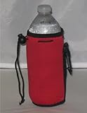 Water Bottle Koozie with Drawstring & Clip, Red