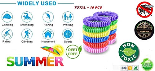 Rewind With Nature Anti Mosquito Repellent Bracelet for Kids, Adults, Pets 10 Pcs Insect Repellent Bracelet, Wrist, Ankle, 100% Natural Silicon- Non Toxic - Waterproof Safe Travel Bug Bands Bracelet