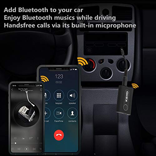 KEiiD Bluetooth Receiver CSR 4.2 Chip with Removable Back Clip, Stream Wireless Stereo Music with Wired Earphones,Car AUX Kit,Speakers.Built-in Microphone for Handsfree Calls.10 Hours Long Play Time - Thumbnail 5
