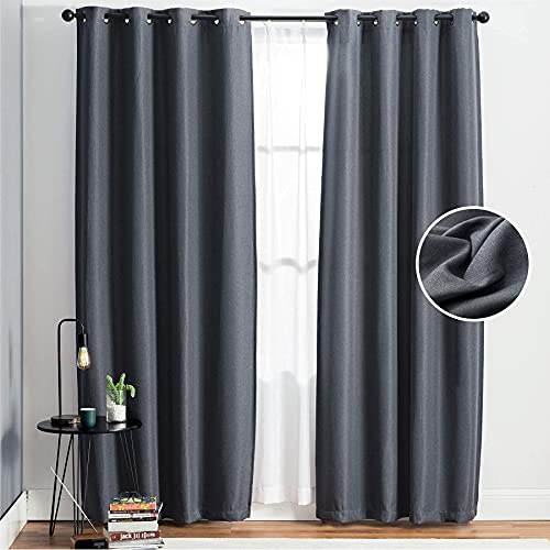 Bedsure Linen Curtains 96 inch Length 2 Panels Set, Blackout Grey