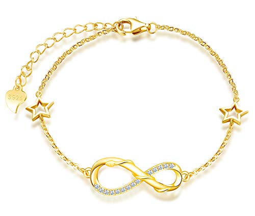 MicLee Woman's girl's Bracelet, 925 Sterling Silver bracelet, Cute snake and infinity symbol bracelet, with mini hollow star, Inlaid zircon, adjustable chain, design of animal bracelet