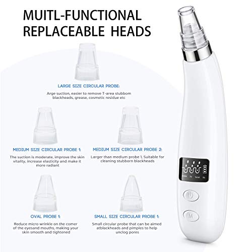 Blackhead Remover Vacuum Portable Blackhead Suction Tool with LED Display Facial Pore Cleanser Electric Acne Comedone Extractor Kit Women Christmas Gift (White)
