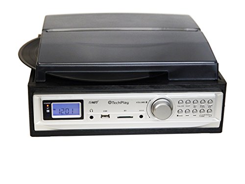 TechPlay ODC19 BT, 3-Speed Turntable with Bluetooth W/SD USB, MP3 Encoding System and AM/FM Stereo Radio & Built-in Speakers