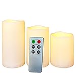 Flameless Led Candles with Remote and timer, Long Battery Life 500 Hours ,Unscented Flickering and Weatherproof for Outdoor, Home Decor, Weddings, Parties and Awesome Gifts (4" 5" 6" Set of 3 Ivory )