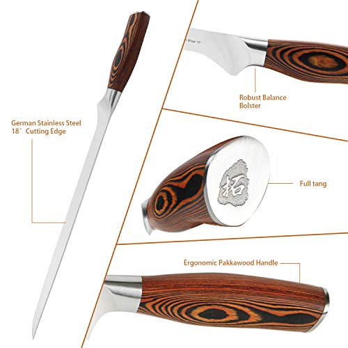 TUO Slicing Knife 12 inch Spanish Style Meat&Ham Slicer Flexible Kitchen Carver Professional