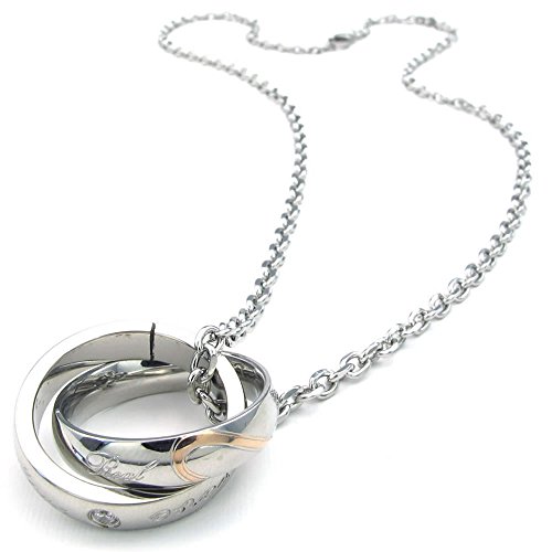 KONOV 2pcs Mens Womens Couples Stainless Steel Heart Rings Pendant