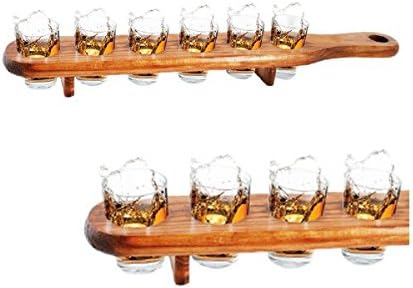 Wood Serving Tray with 6 Shot Glasses Shooters Liquor Alcohol