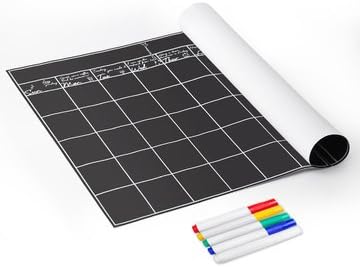 OrgaNice Chalkboard Calendar - 24" x 18" - 5 Colored Liquid Chalk Markers - 50% Thicker Vinyl for Easy Application - Erasable, Reusable, Durable - Never Forget Your Meetings & Classes Again