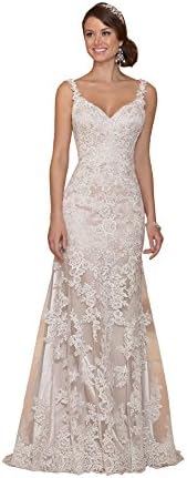Irenwedding Women's Straps Applique Lace Open Back Zipper Fishtail Wedding Dress White US16