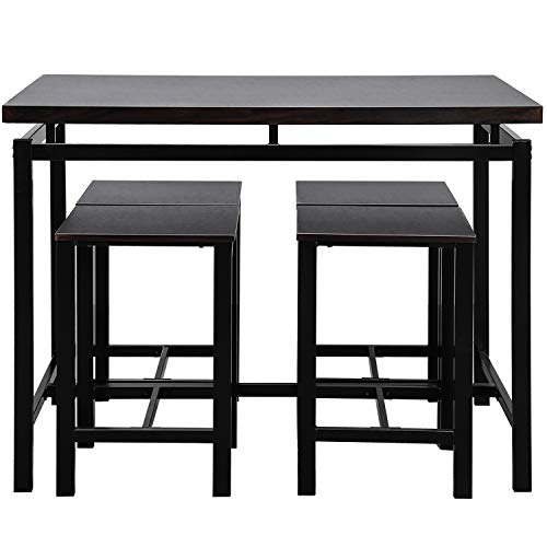 Dining Table Set, Rockjame 5 Piece Counter Height Pub Table Set with 4 Chairs for The Bar, Breakfast Nook, Kitchen Room, Dining Room and Living Room (Espresso) - Thumbnail 3