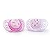 Chicco Flair Orthodontic BPA-Free Pacifier with Reusable Sterilizing Case, 2-Pack, Pink/Purple, 0-6m