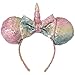 Minnie Mouse Girls Sequins Bow and Ear Headband - Rainbow Sequin Bow with Unicorn Horn and Ear