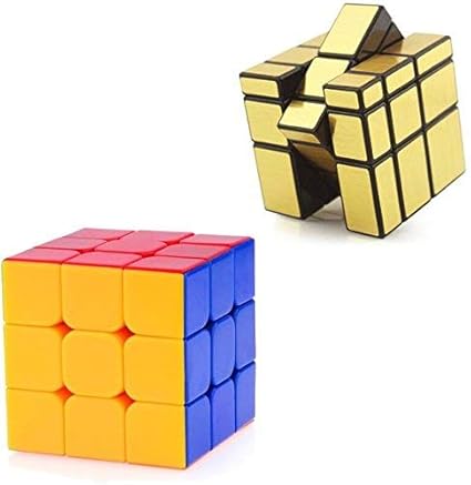 HARDI THRIVE Combo of 3x3x3 Sticker Less 3x3 Mirror Cube, Gold 2 Pcs Multi Colour