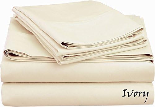 AHS Bedding Collection Egyptian Cotton 400 Thread Count 4 PCs Sheet Set Solid Pattern Fit Up To 9" inches Deep Pocket, (King Size, Ivory)