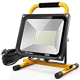Onforu 80W 7600LM LED Work Light (800W Equivalent), 2 Brightness Levels, 16.4ft/5m Power Cord with Plug, Waterproof Flood Lights with Stand for Workshop, Construction Site, 5000K Daylight White