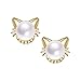 Gold Plated Freshwater Pearl Stud Earrings Cute Cat Earrings for Women Gift