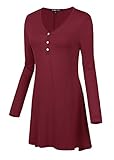 Urban CoCo Women's Casual Long Sleeve Button Design Tunic Top (L, Wine red)