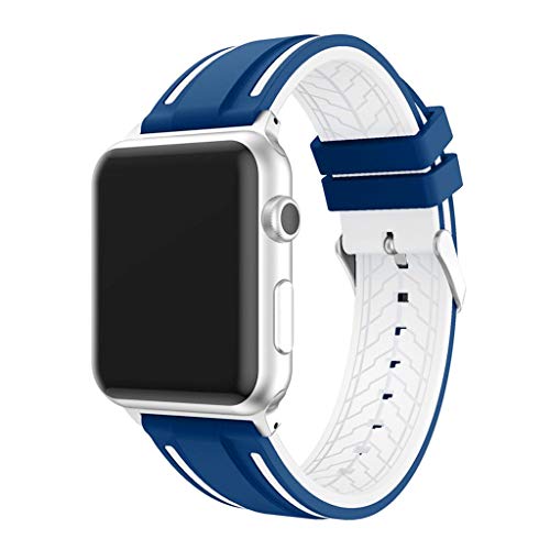 Cywulin Compatible with Apple Watch Band 38mm 42mm 40mm 44mm, Soft Silicone Sport Wrist Loop Replacement Strap Bracelet for iWatch Series 4 3 2 1 Stainless Steel Buckle Adapters (42mm/44mm, Blue) - Thumbnail 4