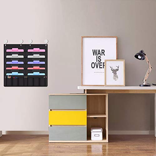 Aoolife Hanging Wall File Organizer,Folder Pocket Chart/Cascading Wall Organizer with 10 Pocket+6 Small Pocket for School Pocket Chartï¼ŒHome Organization,Office Bill Filing,28X28 inch (10+6 Pocket)