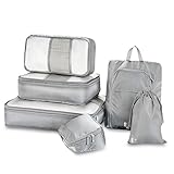 Packing Cubes For Travel 6 Pcs,Luggage Packing Organizers Set With Waterproof Shoe Bag(Grey)