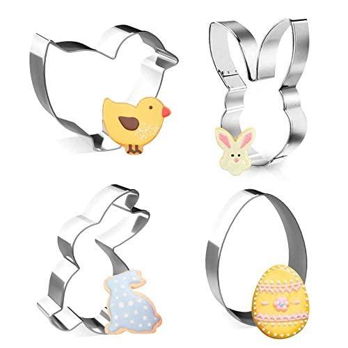 Easter Cookie Cutters Set 4PCS, Stainless Steel Easter Cutter Biscuit Cutter for Party Decoration Gift - Egg, Rabbit Face, Bunny, Chick