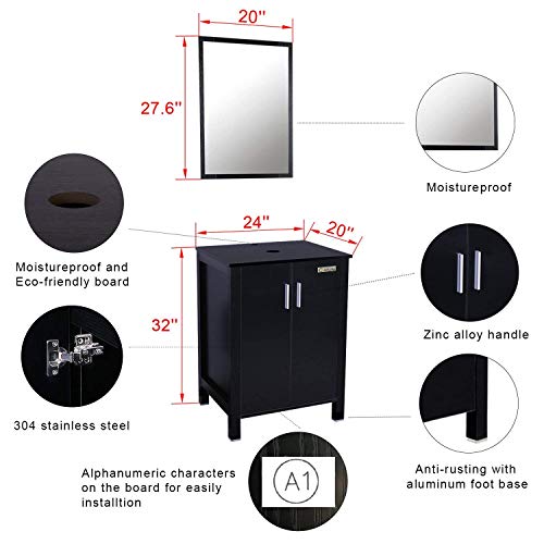 eclife 48" Black Bathroom Vanity Sink Combo W/Small Side Vanity White Rectangle Ceramic