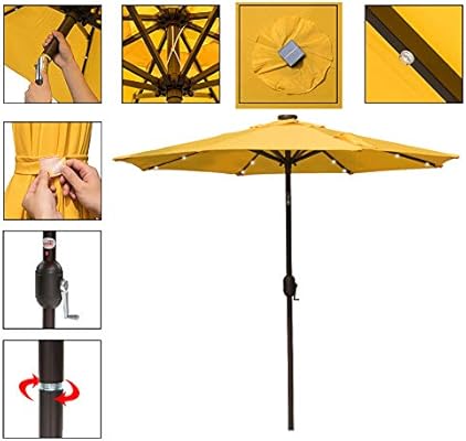 Amazon Com Sundale Outdoor 7 Ft Solar Powered 24 Led Lighted Patio Umbrella Table Market Umbrella With Crank And Push Button Tilt For Garden Deck Backyard Pool 8 Steel Ribs Polyester Canopy