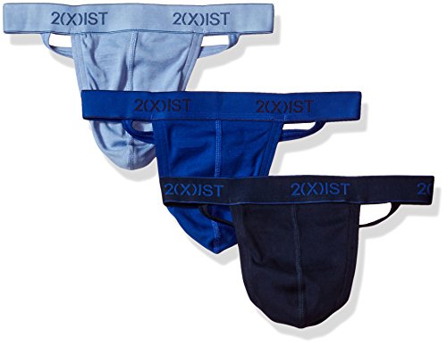 2(X)IST Men's Essential Cotton 3 Pack Y-Back Thong, Navy/Cobalt/Porcelain, LG