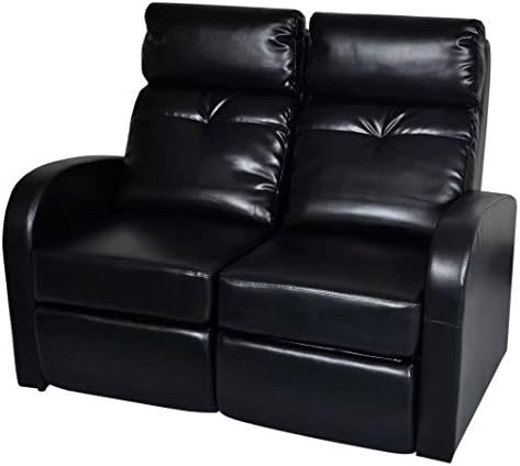 New Black 2-Seater 50.4" x 33.5" x 40.6" Wooden Frame Artificial Leather Upholstery Home Cinema Recliner Reclining Sofa SKB Family