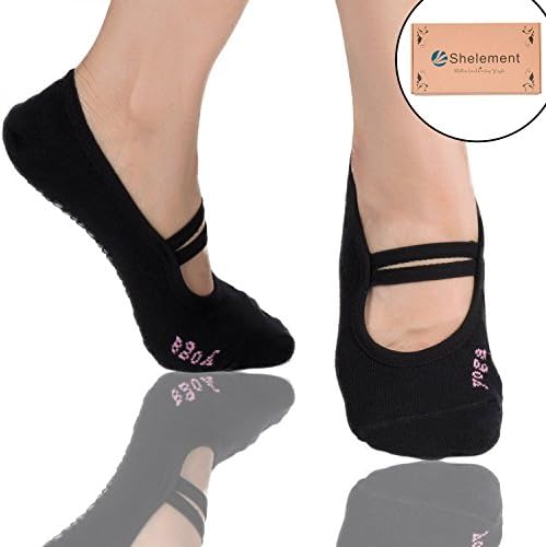 Yoga Socks, Cotton Non Slip Skid Socks for Women Girls with Grips Exercise Fitness Pilates, Barre, Yoga Starter Set, Fit Women Size 5-10