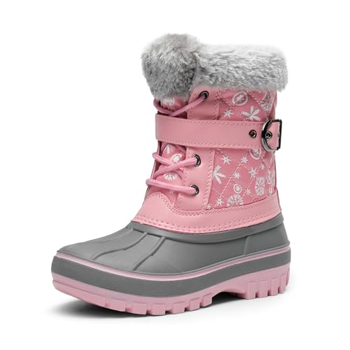 DREAM PAIRS Girls Boys Snow Boots Water-Resistant Outdoor Warm Cozy Anti-Slip Mid Calf Faux Fur Lining Winter Shoes for Little/Big Kids