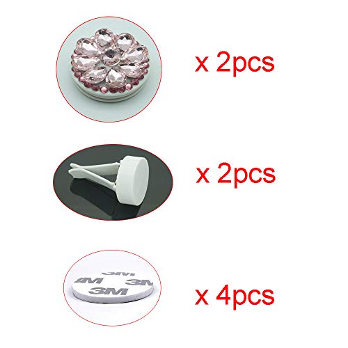 Royalfox 2 Pack Bling Car Decor, Bling Crystal Interior Car air Vent Holder Dashboard Accessory with Stickers, Women Fashion Car Decoration, Rhinestone Car Bling Accessories for Women Girl (Pink) - Thumbnail 2