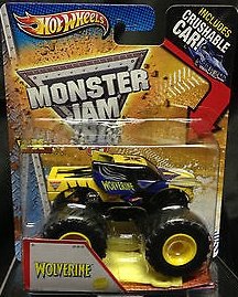 2013 HOT WHEELS MONSTER JAM MARVEL WOLVERINE MONSTER TRUCK WITH CRUSHABLE CAR, WOLVERINE MONSTER JAM 1:64 SCALE TOY TRUCK