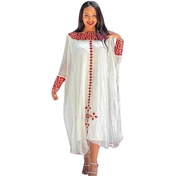 Ethiopian/Eritrean Traditional Habesha (kemis) Dress with Tilet (የሐበሻ የሐገር  ባህል ልብስ). White at Amazon Women's Clothing store
