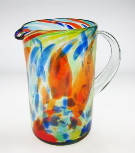 Mexican Glass Margarita or Juice Pitcher, Confetti Swirl Design Straight by Mexican Glass