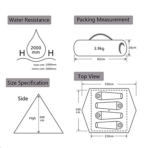 Vidalido Dome Camping Tent - Double Layers Waterproof Anti-UV Windproof Tents, 2-4 Person Family Outdoor Camping Tent(6.87.86.5ft) (Camel)