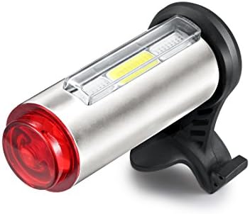 New Bright &amp; Colorful USB Rechargeable LED Bike Taillight- 7 Mode Mountain Bicycle Rear Light with Bike Mount- PerfectTail Light with 900mA Battery to Keep Long Riding (Silver)