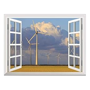 Removable Wall Sticker/Wall Mural - Wind Energy Turbines in Summer with a Blue Sky | Creative Window View Home Decor/Wall Decor - 36"x48"