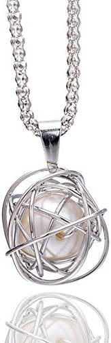 Lanyan Fashion Handmade Round Twisted Pearl Cage Pendant Charms Chain Necklace 19.69 Inch 2 Colors