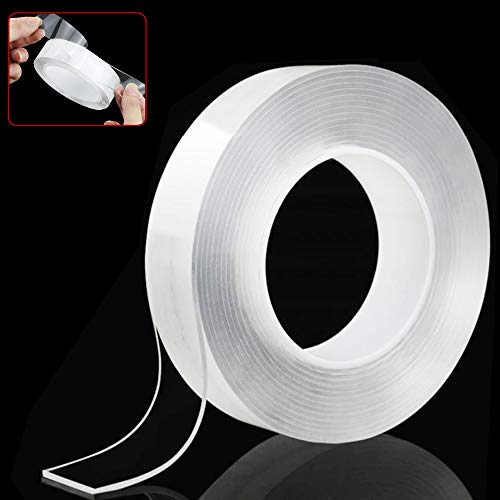 Neworkg Double Sided Adhesive Tape, 9.8Ft/5m Adhesive Silicone Tape - Transparent Strong Adhesive Traceless Removable and Reusable Anti Slip Tape for Home, Wall, Room, Office Decor(2mm Thickness)