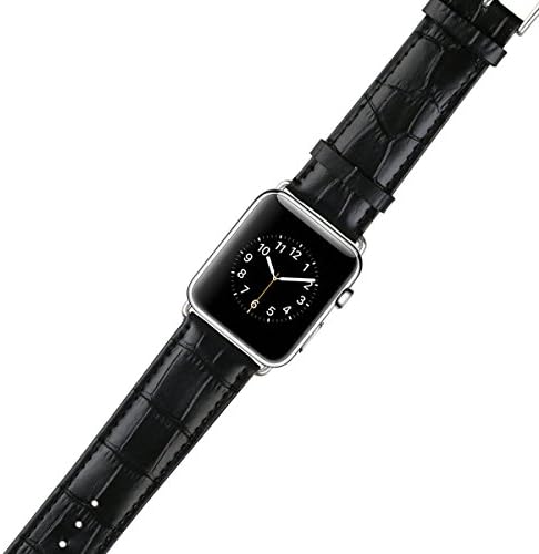 Maxfresh Apple Watch Leather Band, Vintage Series Genuine Leather Watchband Strap Replacement iWatch Wristband Link Bracelet with Secure Metal Clasp Buckle for Apple Watch (For Apple Watch 42mm Black)