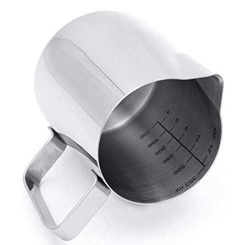 HouseHoo Milk Frothing Pitcher, 12 Oz (350 ml) Coffee Milk Frother Pitcher, Milk Frother Cup with Measurements Inside for Latte Coffee Arts, Stainless Steel Frothing Cup, Espresso Machines